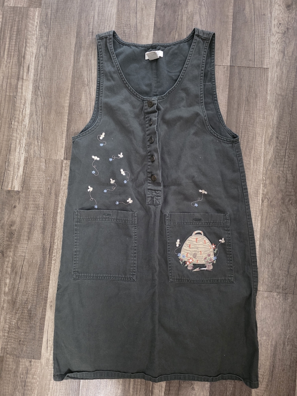 VINTAGE christopher Banks Honey Bee Embroidered Pocket Tank Romper Dress Kidcore